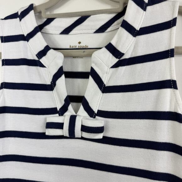 Kate Spade Tropez White Navy Striped Shift Dress Small Bow Pockets Coastal Beach - Picture 4 of 11